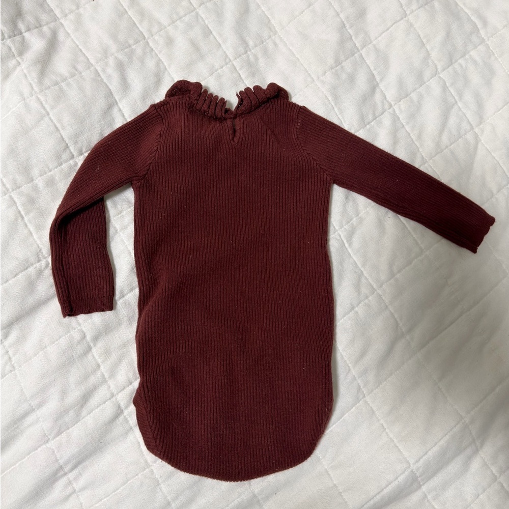Rylee + Cru Ruffle Collar Bodysuit Burgundy 6-12M Baby Girl Knit One Piece - Picture 6 of 6